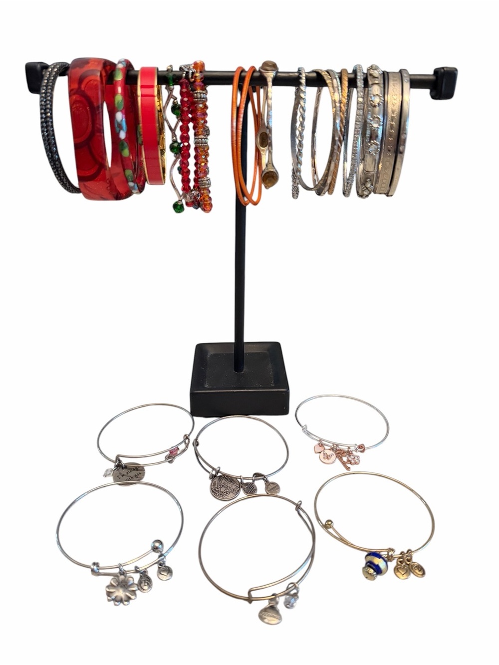 Mixed Red and Silver Women's Bangle Bracelet Set